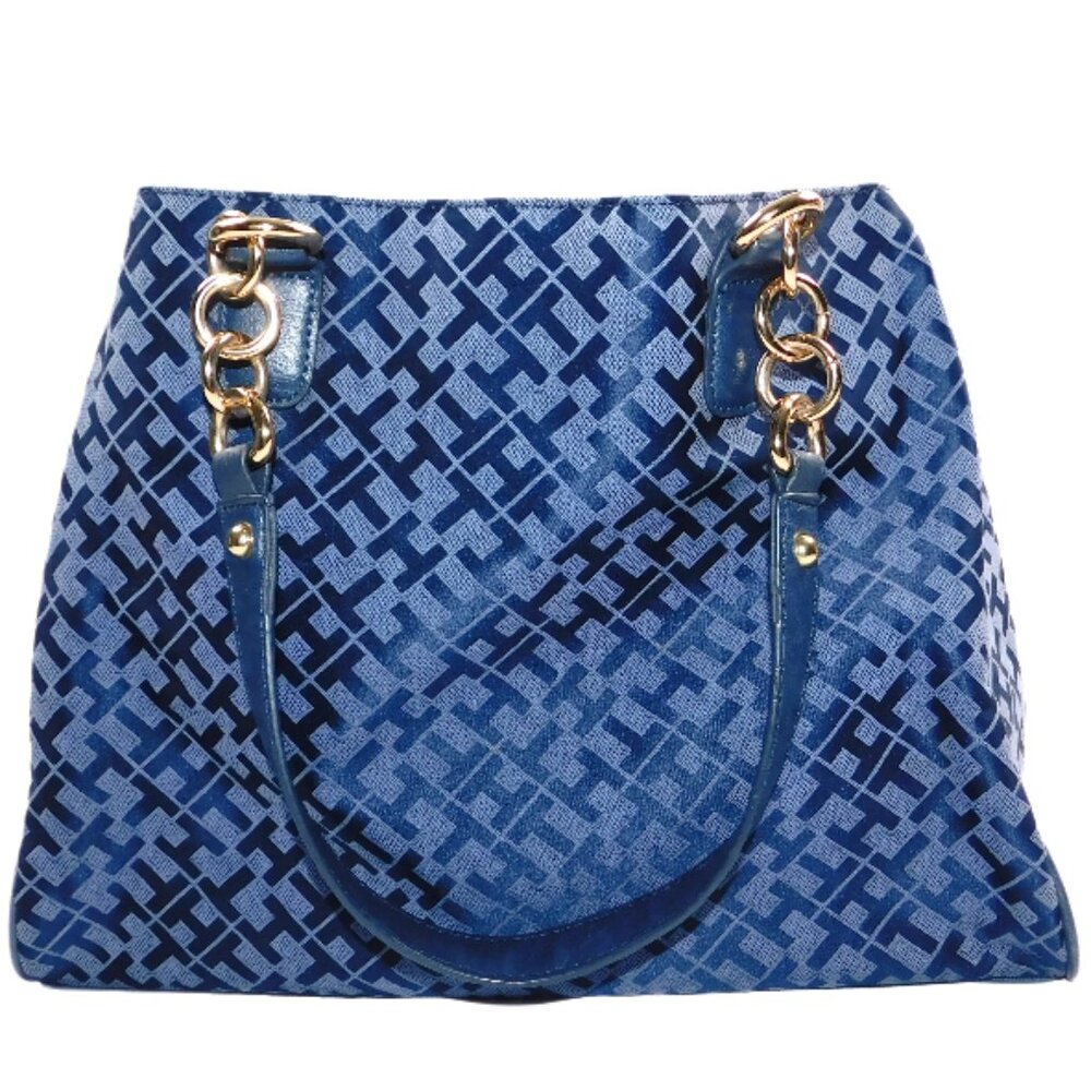 Tommy Hilfiger Blue Monogram Shoulder Bag – Gold Chain Straps - Picture 4 of 12